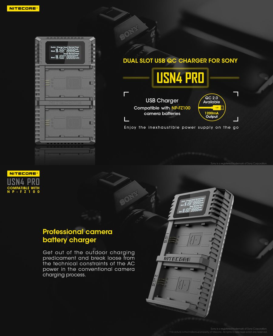 NITECORE-USN4-PRO-Dual-Slots-Port-USB-Digital-Battery-Charger-for-Sony-Camera-Battery-NP-FZ100-1373623