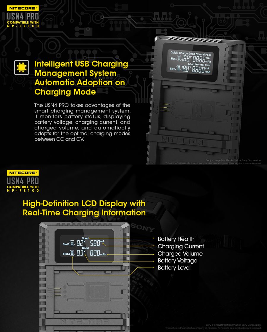 NITECORE-USN4-PRO-Dual-Slots-Port-USB-Digital-Battery-Charger-for-Sony-Camera-Battery-NP-FZ100-1373623