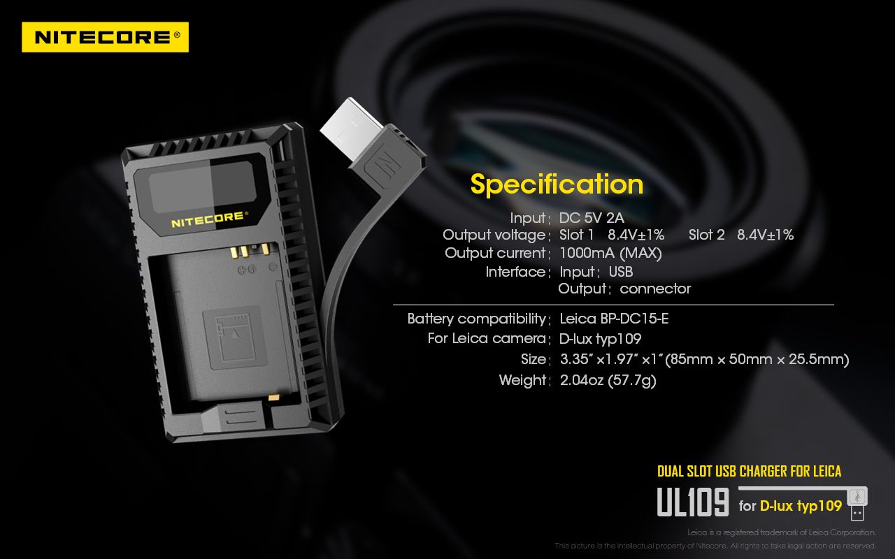 Nitecore-UL109-Digital-Dual-Slot-USB-Travel-Battery-Charger-For-LEICA-D-LUX-TYP109-Camera-1322079