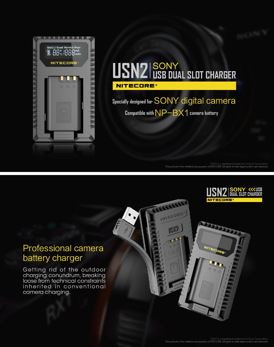 Nitecore-USN2-Dual-Slot-Digital--Travel-USB-Charger-for-SONY-NP-BX1-Camera-Battery-1288399