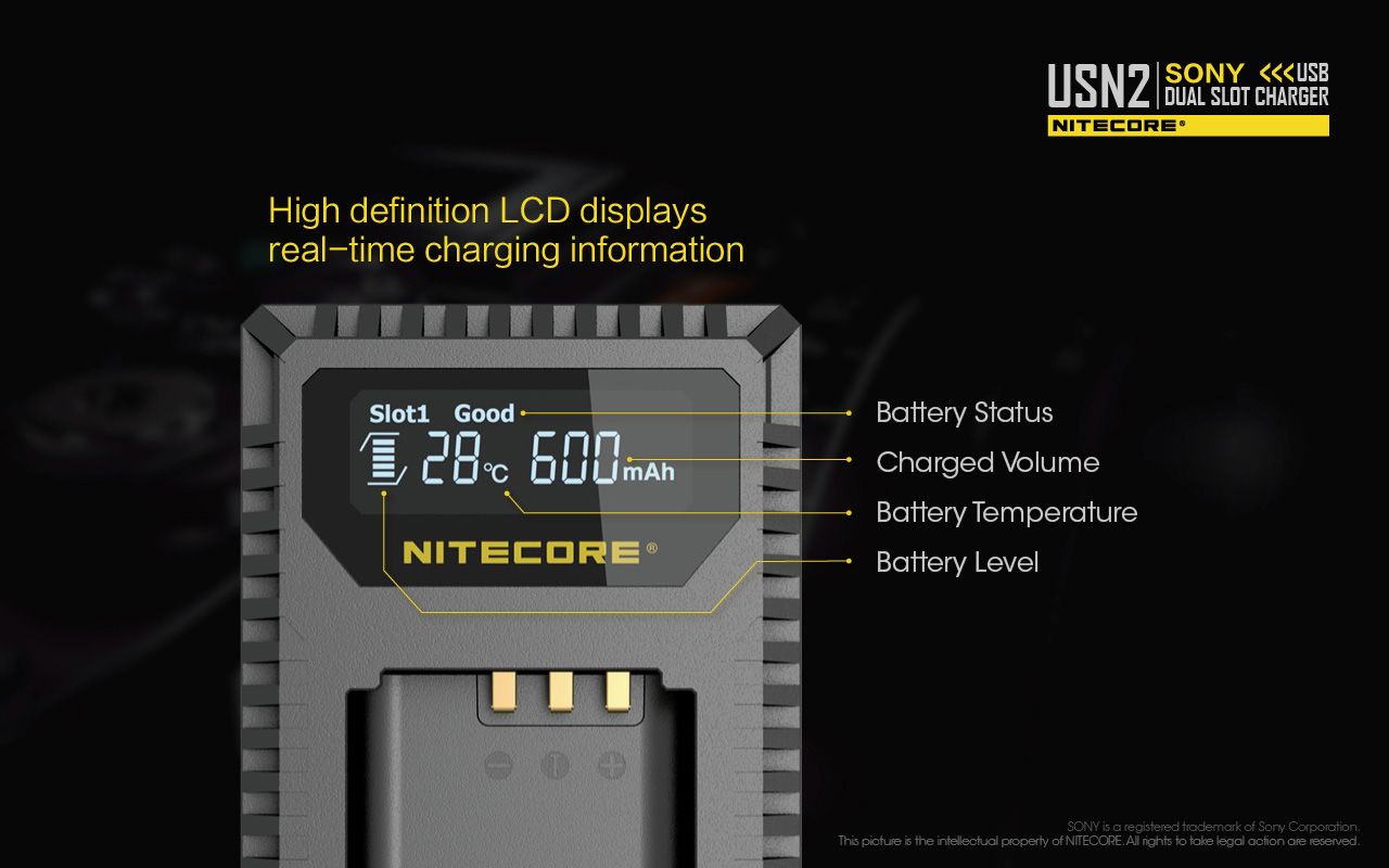 Nitecore-USN2-Dual-Slot-Digital--Travel-USB-Charger-for-SONY-NP-BX1-Camera-Battery-1288399