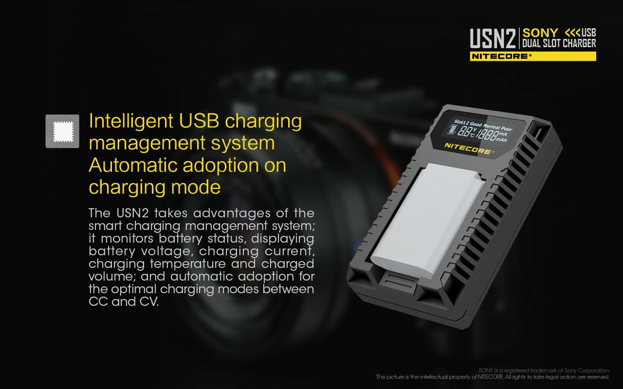 Nitecore-USN2-Dual-Slot-Digital--Travel-USB-Charger-for-SONY-NP-BX1-Camera-Battery-1288399