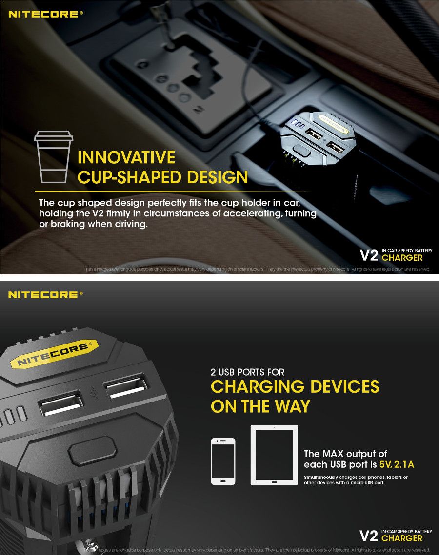 Nitecore-V2-6A-USB-Output-In-Car-Speedy-Smart-Battery-Charger-with-12V-Adapter-2Slots-18650-26650-AA-1270601