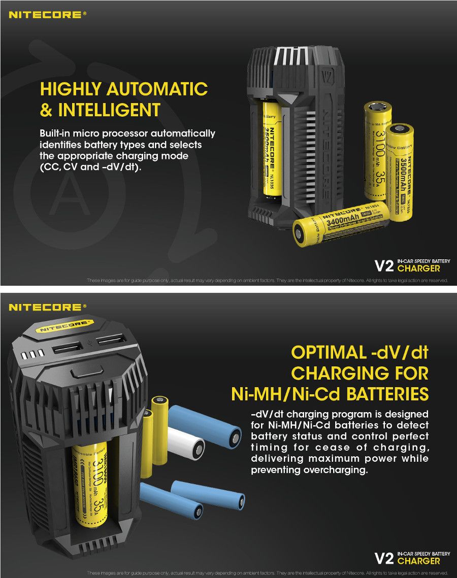 Nitecore-V2-6A-USB-Output-In-Car-Speedy-Smart-Battery-Charger-with-12V-Adapter-2Slots-18650-26650-AA-1270601