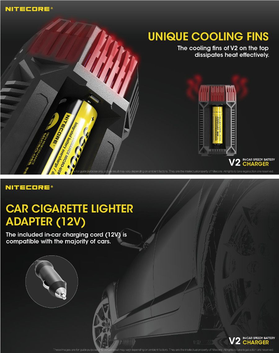 Nitecore-V2-6A-USB-Output-In-Car-Speedy-Smart-Battery-Charger-with-12V-Adapter-2Slots-18650-26650-AA-1270601