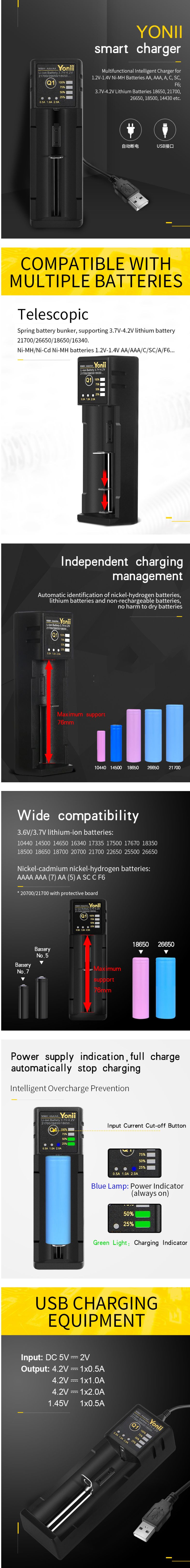 Yonii-Q1-Single-Slot-USB-Rechargeable-Lithium-Battery-Charger-Multi-functional-Intelligent-Charger-f-1551825