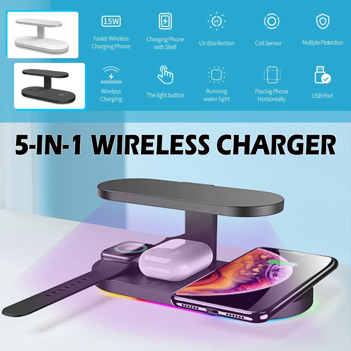 5-in-1-Wiress-Phone-Earphone-Watch-Charging-Station-Fast-Charger-UV-Sterilizing-1693215