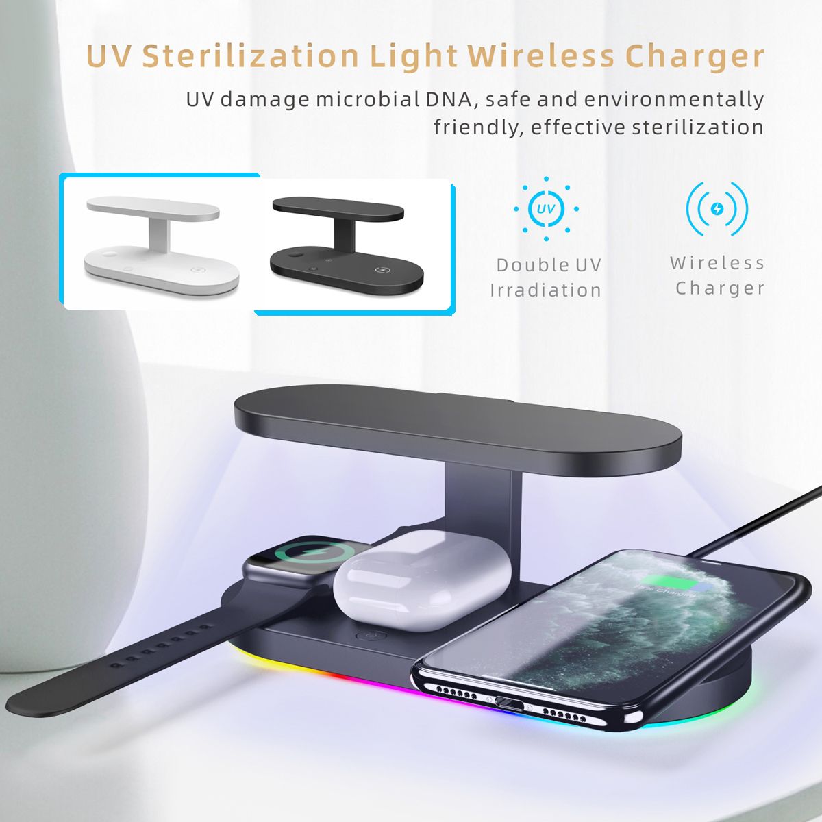 5-in-1-Wiress-Phone-Earphone-Watch-Charging-Station-Fast-Charger-UV-Sterilizing-1693215