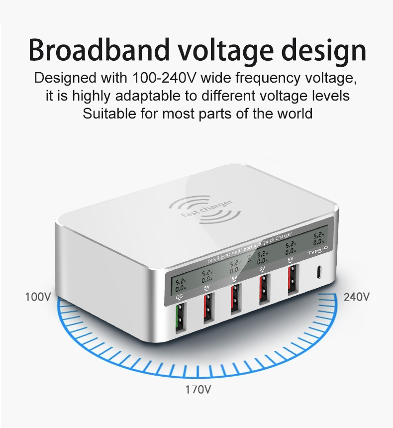 Bakeey-100W-6-Port-USB-PD-Charger-PD30-QC30-LED-Digital-Display-Desktop-Charging-Station-With-10W-Wi-1601478