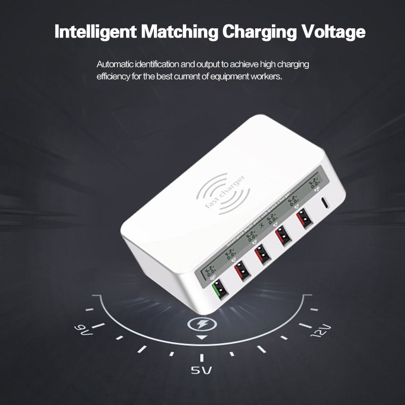 Bakeey-100W-6-Port-USB-PD-Charger-PD30-QC30-LED-Digital-Display-Desktop-Charging-Station-With-10W-Wi-1601478