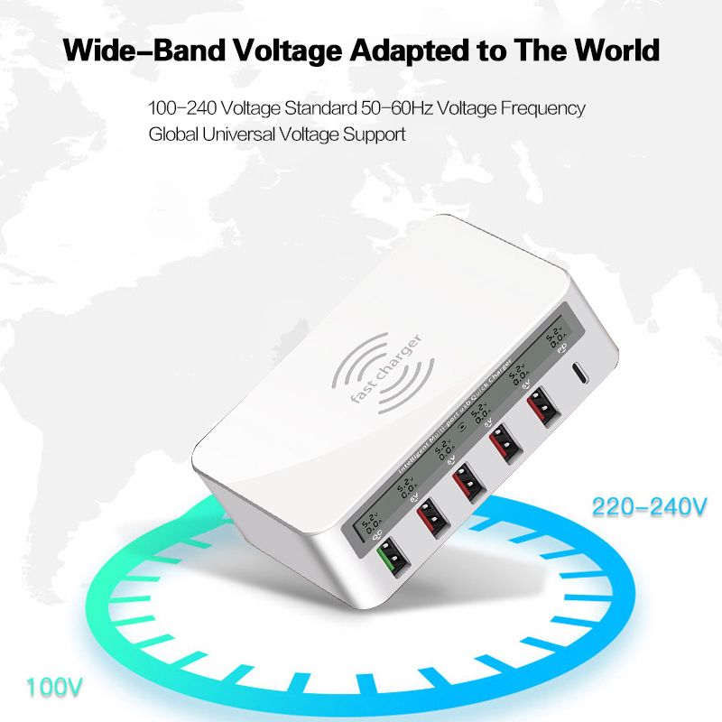 Bakeey-100W-6-Port-USB-PD-Charger-PD30-QC30-LED-Digital-Display-Desktop-Charging-Station-With-10W-Wi-1601478