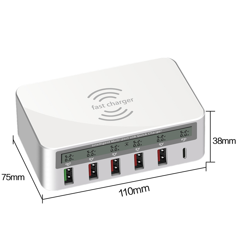 Bakeey-100W-6-Port-USB-PD-Charger-PD30-QC30-LED-Digital-Display-Desktop-Charging-Station-With-10W-Wi-1601478