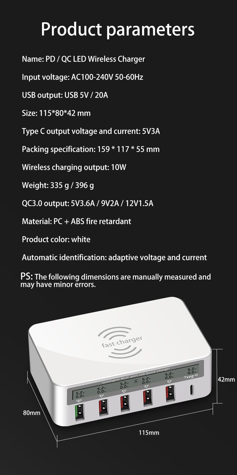 Bakeey-100W-6-Port-USB-PD-Charger-PD30-QC30-LED-Digital-Display-Desktop-Charging-Station-With-10W-Wi-1601478