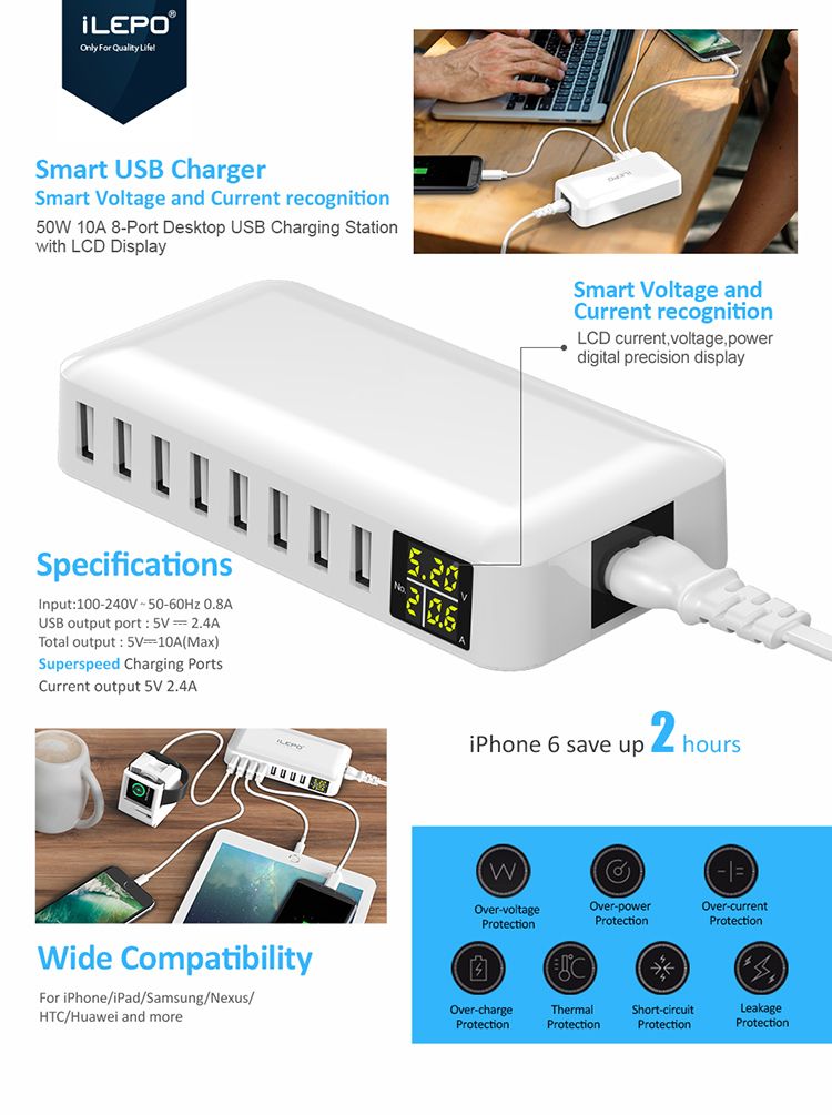 Bakeey-10A-8-Port-USB-Charger-Smart-Charger-Digital-Display-Desktop-Charging-Station-Adapter-With-EU-1731733