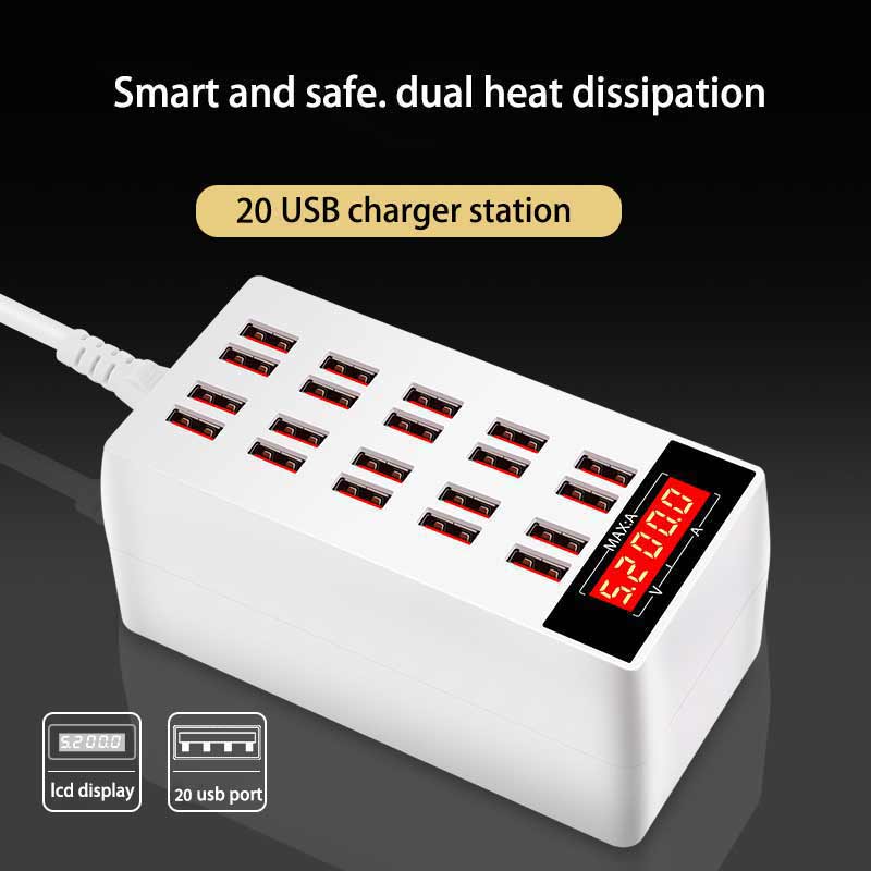 Bakeey-20-USB-Charger-Station-LCD-Display-Fast-Charging-USB-Charger-Adapter-For-iPhone-XS-11Pro-Huaw-1729297