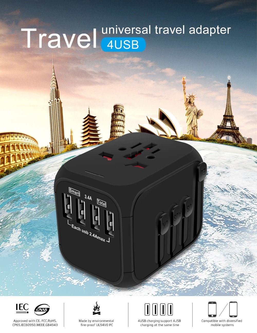 Bakeey-2200W-4-USB-International-Universal-Worldwide-Wall-Fast-Charging-Power-Charger-with-Travel-Ad-1619391