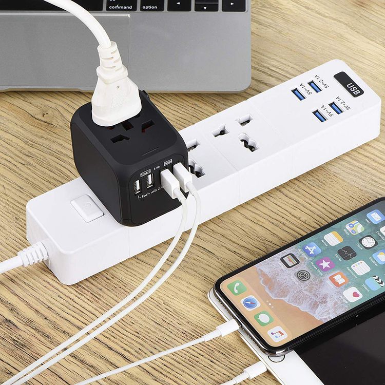 Bakeey-2200W-4-USB-International-Universal-Worldwide-Wall-Fast-Charging-Power-Charger-with-Travel-Ad-1619391