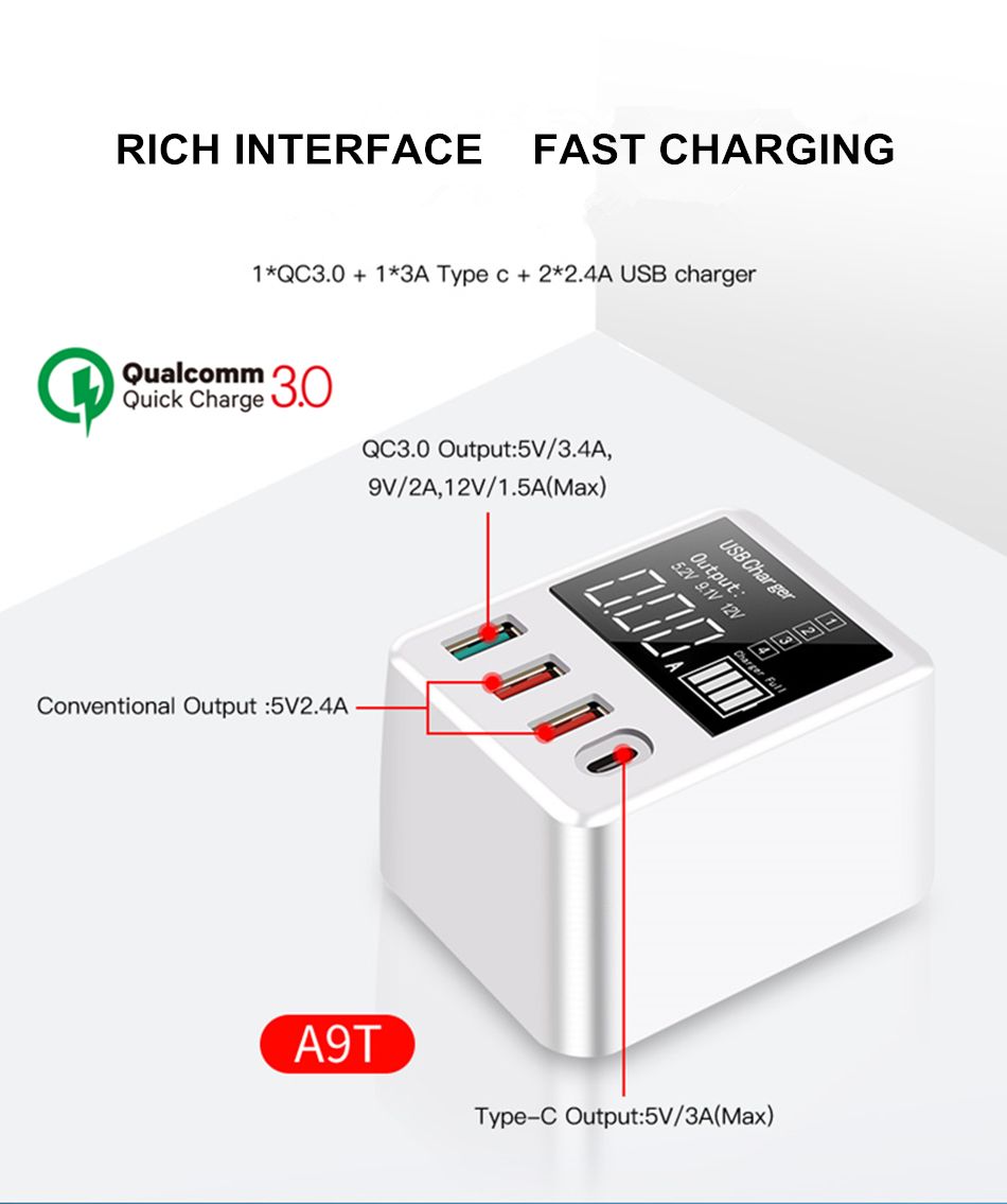 Bakeey-30W-4-Port-USB-Charger-18W-USB-C-PD30-Power-Delivery-QC30-Quick-Charge-Digital-Display-USB-Ch-1644709