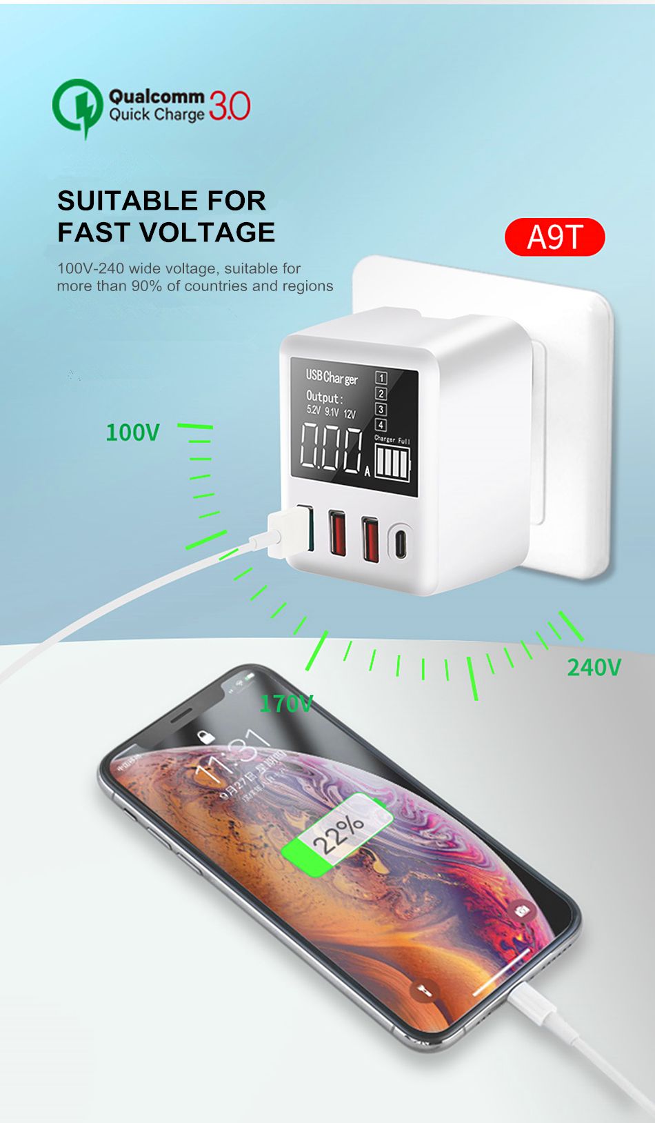 Bakeey-30W-4-Port-USB-Charger-18W-USB-C-PD30-Power-Delivery-QC30-Quick-Charge-Digital-Display-USB-Ch-1644709