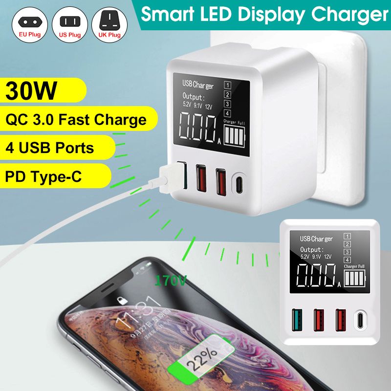 Bakeey-30W-QC30-PD-Multi-port-Digital-Display-Fast-Charging-US-EU-UK-Plug-Travel-USB-Charger-Adapter-1549860