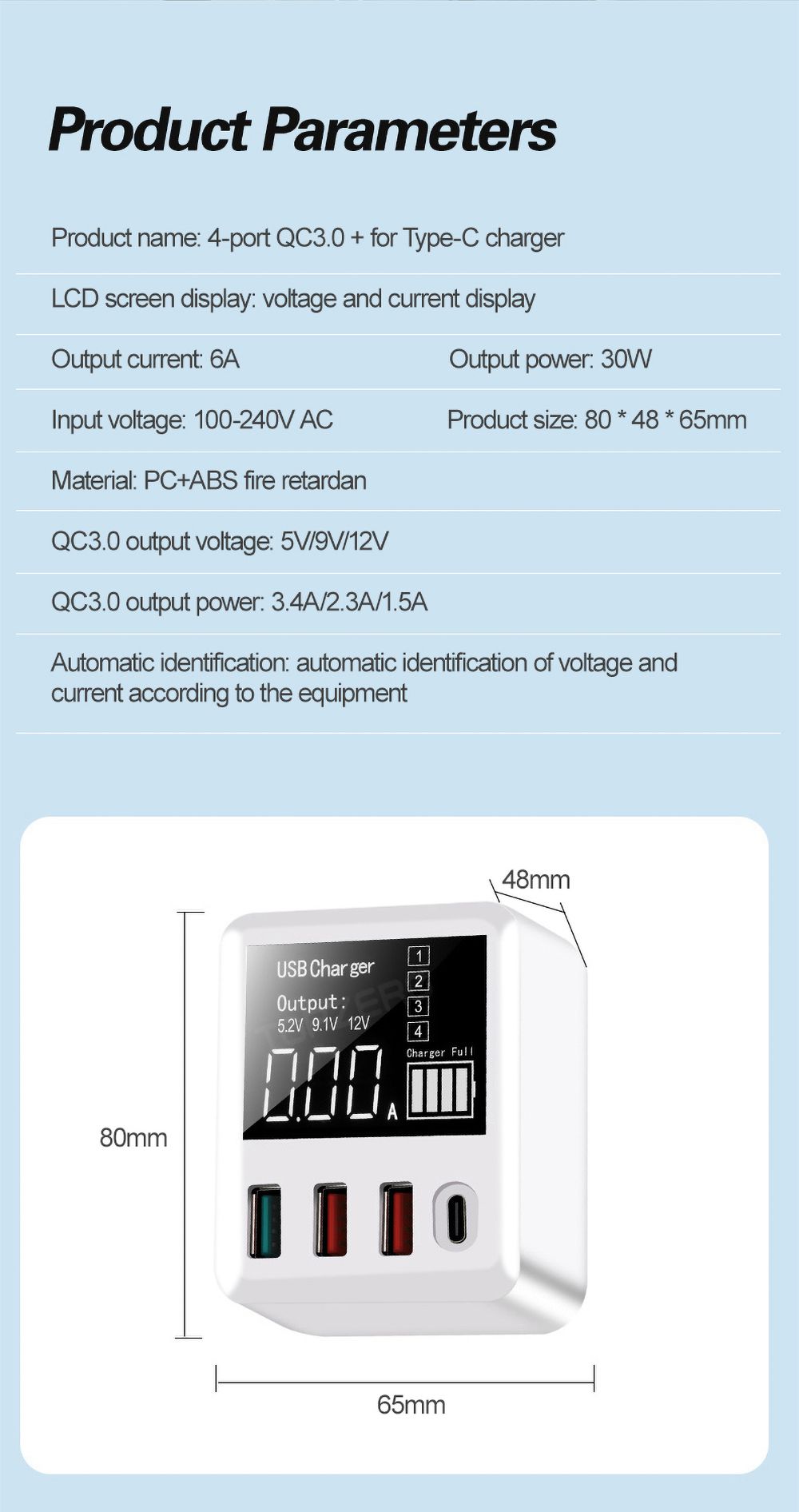 Bakeey-4-Port-QC-30-USB-Type-C-Charger-LCD-Screen-Display-30W-Wall-Charger-Adapter-For-iPhone-XS-11P-1729217