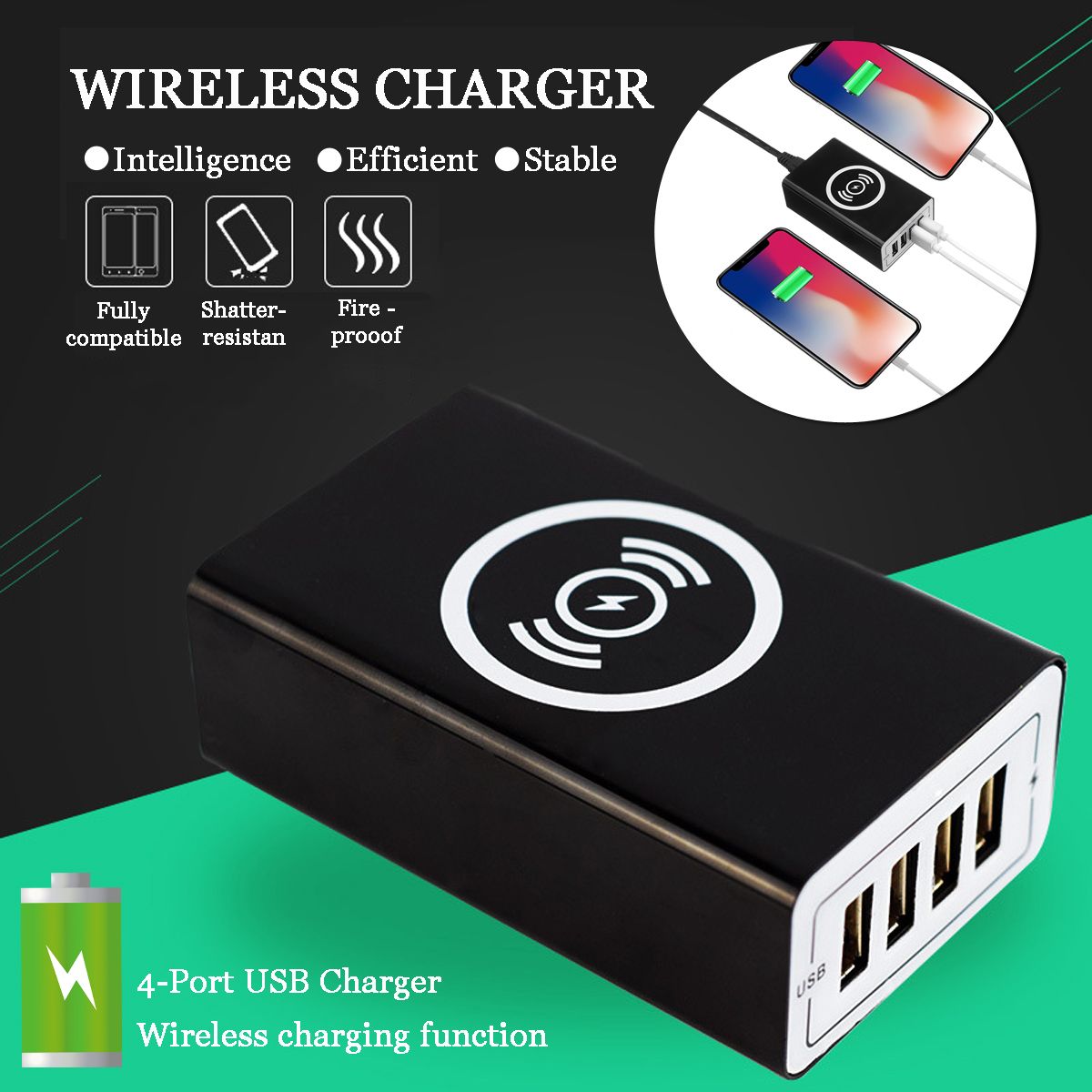 Bakeey-4-Port-USB-Charger-QC30-Fast-Wireless-Charger-Hubs-Adapter-with-Type-C-Port-for-Mobile-Phone-1452703