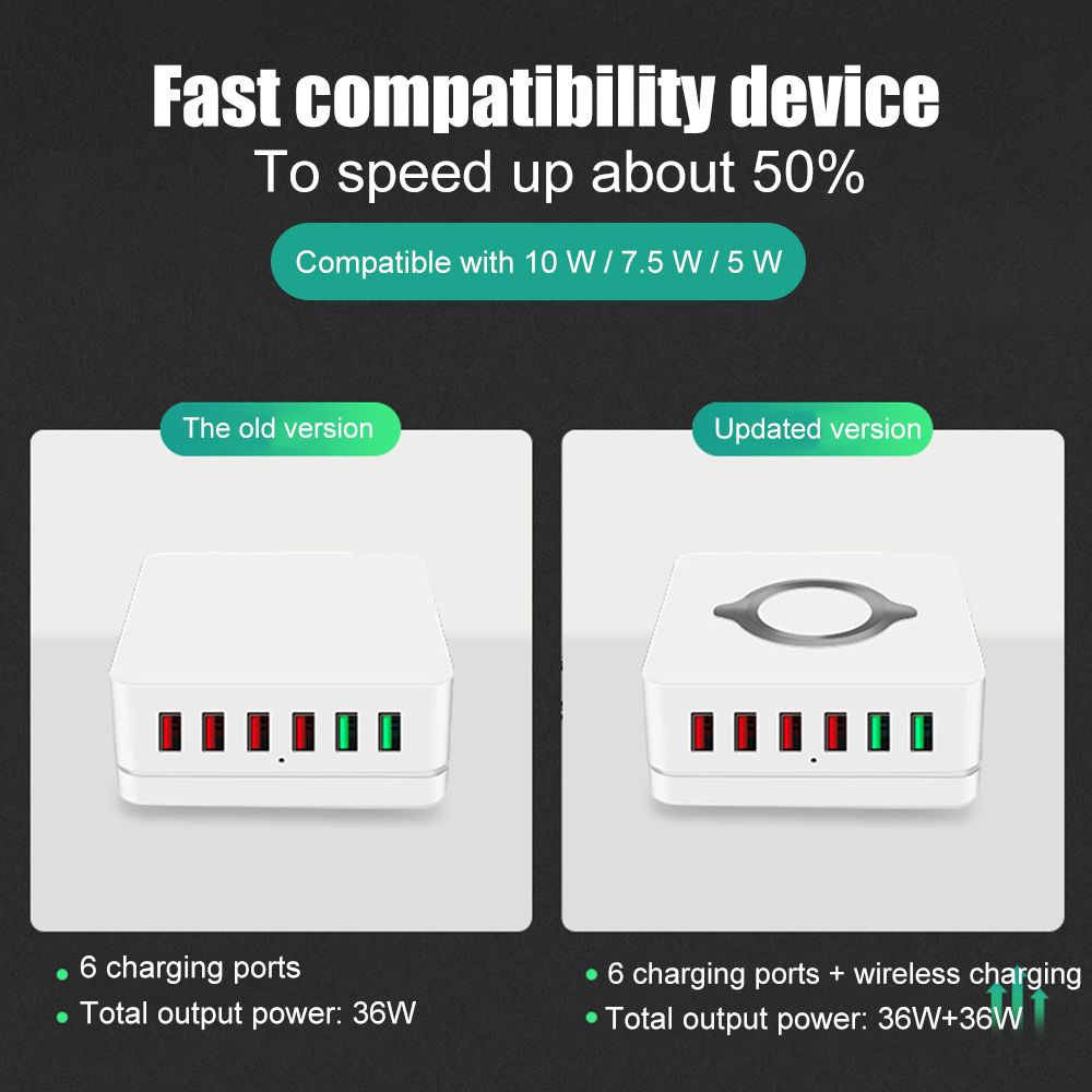 Bakeey-72W-6-Port-USB-Charger-QC30-Quick-Charge-Desktop-Charging-Station-10W-Wireless-Charger-For-iP-1717238