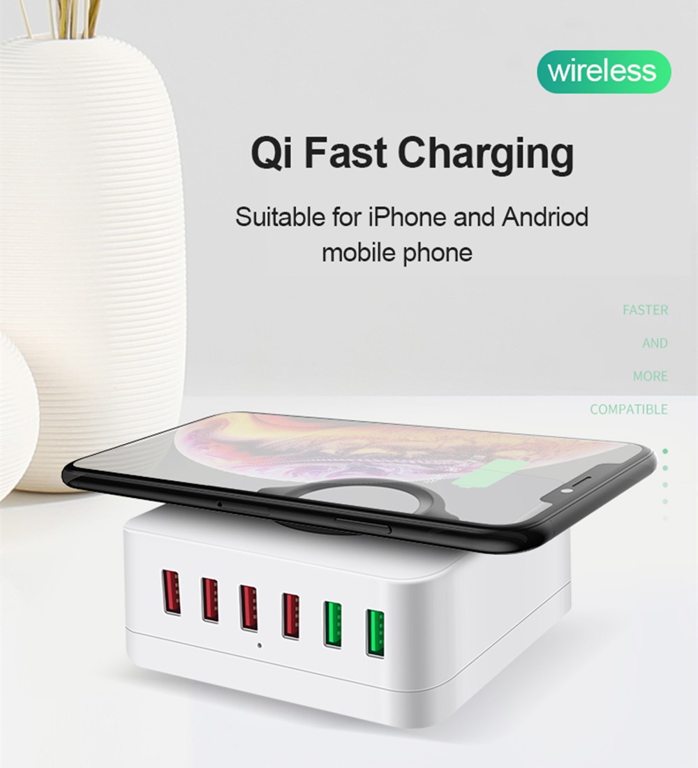 Bakeey-72W-6-Port-USB-Charger-QC30-Quick-Charge-Desktop-Charging-Station-10W-Wireless-Charger-For-iP-1717238