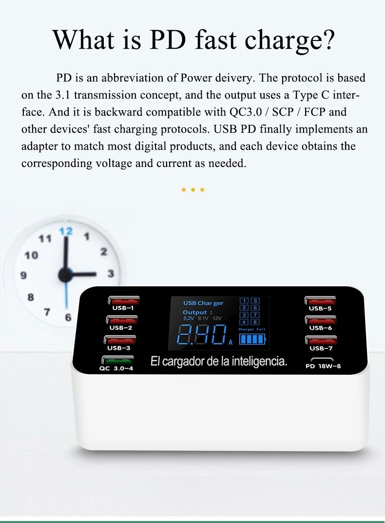 Bakeey-8-Ports-QC30-USB-Charger-PD30-Type-C-Digital-Display-Wall-Charger-Adapter-Fast-Charging-For-i-1717288