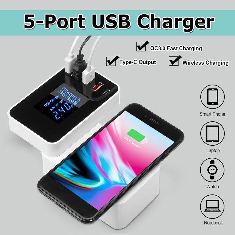 Bakeey-Foldable-Design-QC30-4-USB-Type-C-Wireless-USB-Charger-Socket-EU-US-UK-With-LCD-Display-1364037