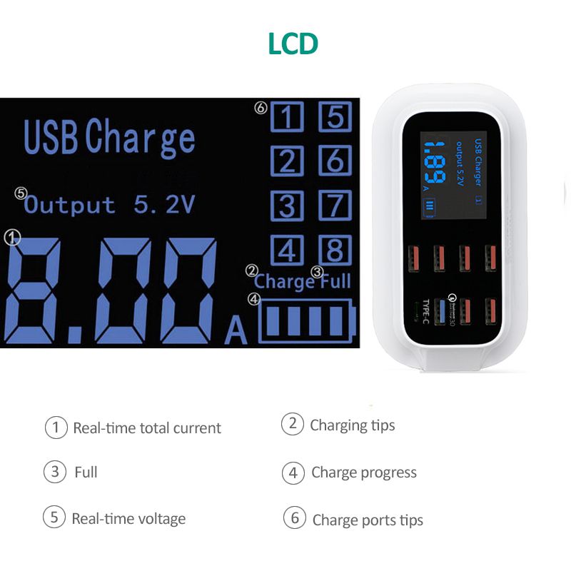 Bakeey-QC30-8A-Digital-LED-Voltage-Display-Type-C-7-USB-Ports-Travel-Desktop-Charger-US-Plug-1271487