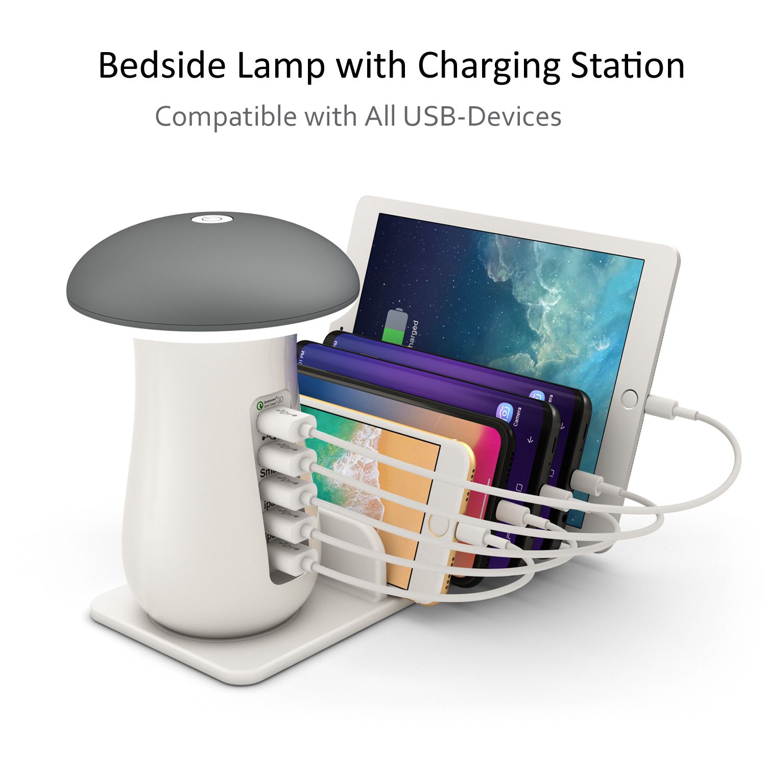 Bakeey-QC30-Multiport-Fast-Charging-USB-Charger-Mushroom-LED-Desk-Lamp-Charging-Stand-For-iPhone-XS--1568896