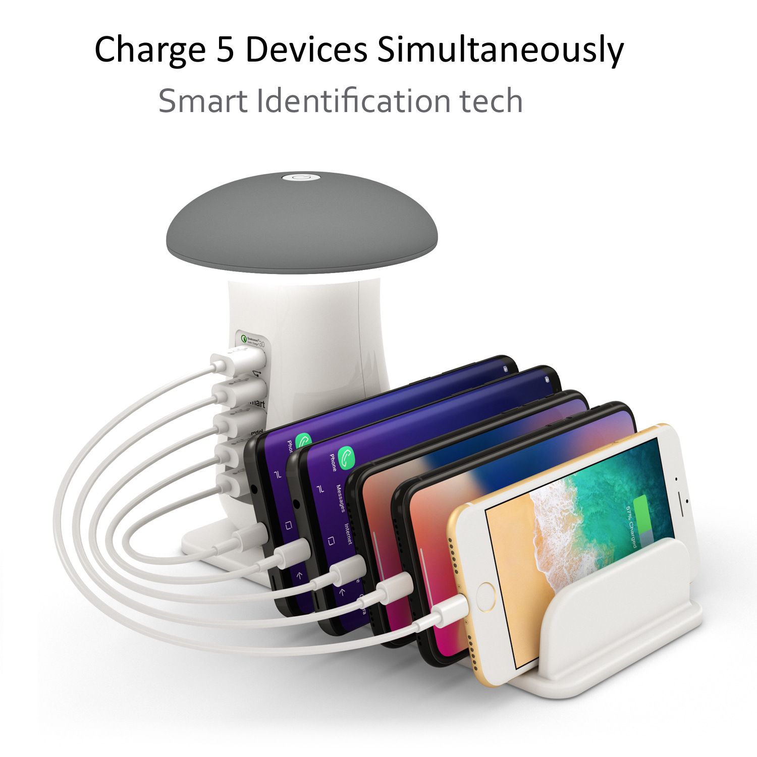 Bakeey-QC30-Multiport-Fast-Charging-USB-Charger-Mushroom-LED-Desk-Lamp-Charging-Stand-For-iPhone-XS--1568896