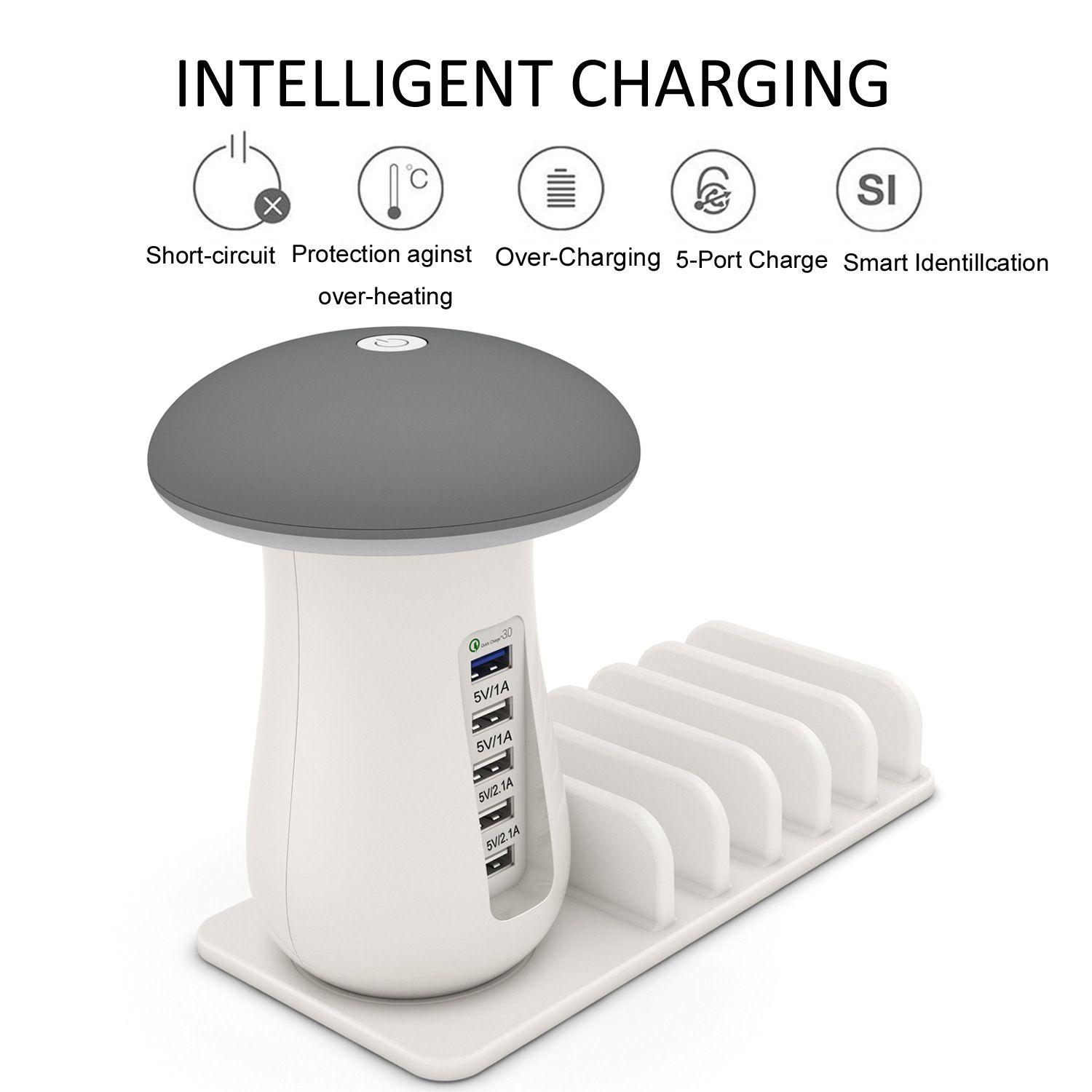 Bakeey-QC30-Multiport-Fast-Charging-USB-Charger-Mushroom-LED-Desk-Lamp-Charging-Stand-For-iPhone-XS--1568896