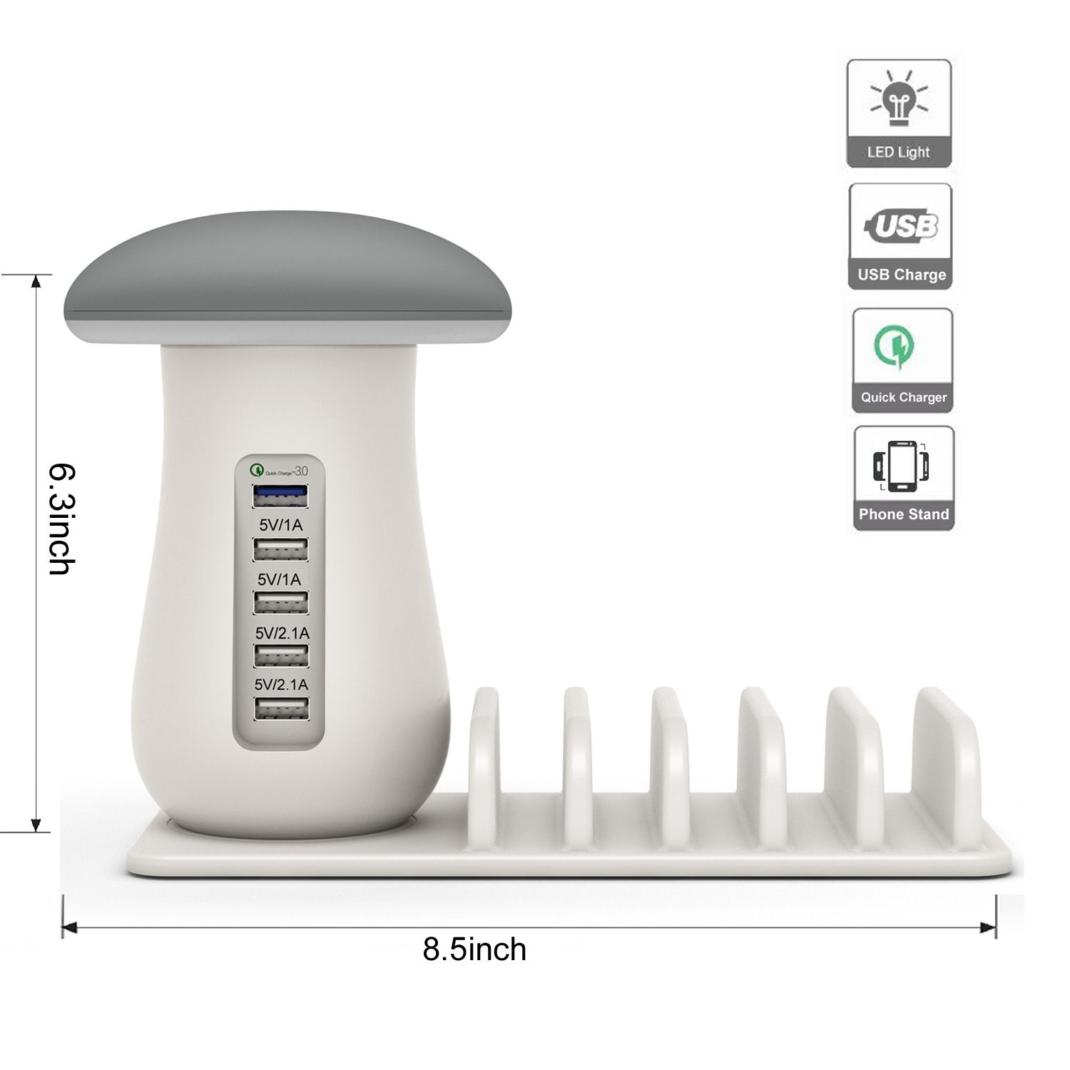 Bakeey-QC30-Multiport-Fast-Charging-USB-Charger-Mushroom-LED-Desk-Lamp-Charging-Stand-For-iPhone-XS--1568896