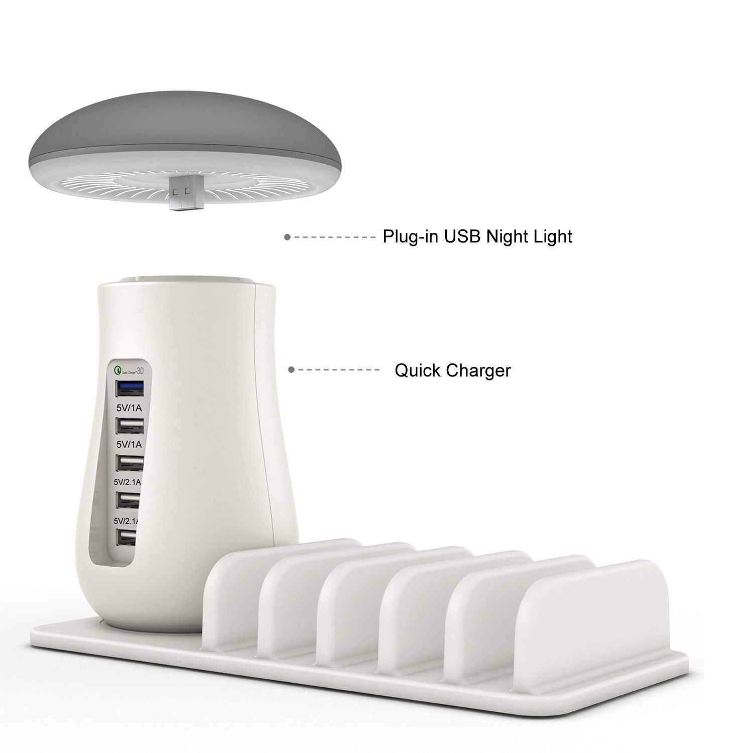 Bakeey-QC30-Multiport-Fast-Charging-USB-Charger-Mushroom-LED-Desk-Lamp-Charging-Stand-For-iPhone-XS--1568896