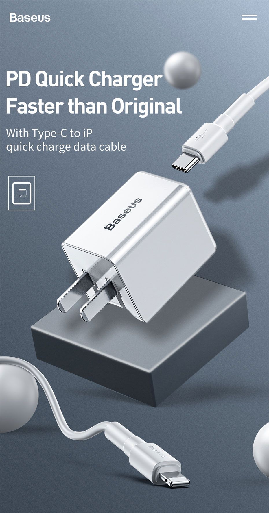 Baseus-18W-PD-Qucik-USB-Charger--PD-18W-C-Ldata-Cable-for-MacBook-ProAir-iPhoneiPad-Pro-1540651