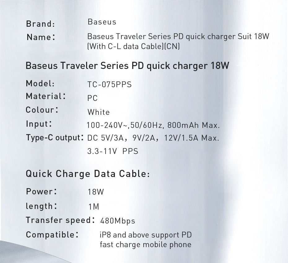 Baseus-18W-PD-Qucik-USB-Charger--PD-18W-C-Ldata-Cable-for-MacBook-ProAir-iPhoneiPad-Pro-1540651