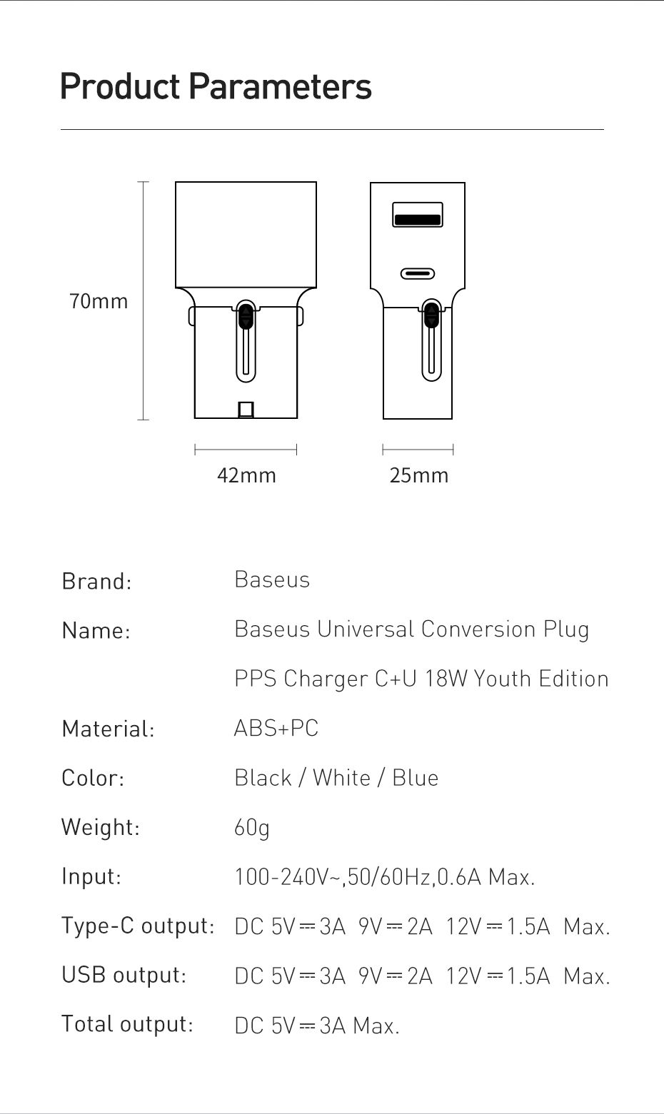Baseus-18W-Universal-Travel-Adapter-Conversion-Charger-2-Port-PPS-PD-30-QC-30-Fast-Charger-USB-C-USB-1693523