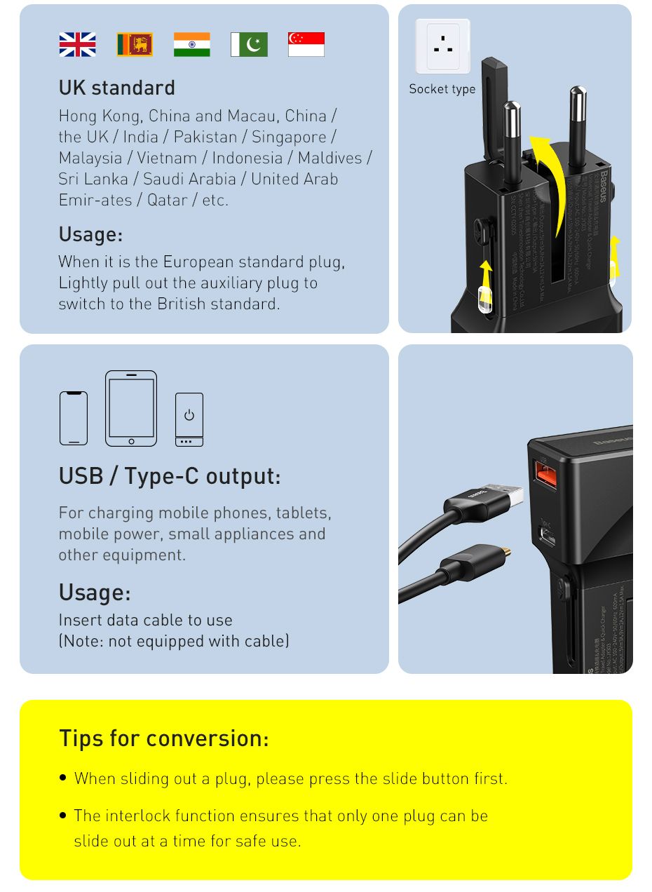 Baseus-18W-Universal-Travel-Adapter-Conversion-Charger-2-Port-PPS-PD-30-QC-30-Fast-Charger-USB-C-USB-1693523