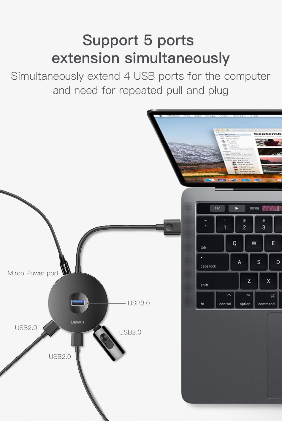Baseus-Multi-USB-30-Type-C-to-USB30-3-USB20-Universal-HUB-Adapter-For-Macbook-Computer-Hard-Drive-1371619