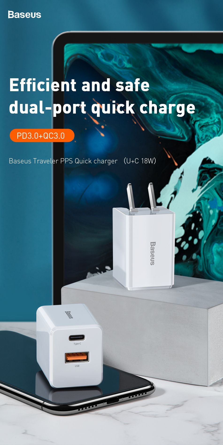 Baseus-PD30--QC30-Traveler-PPS-USB-C-18W-Quick-USB-Charger-for-Samsung-Huawei-1468156