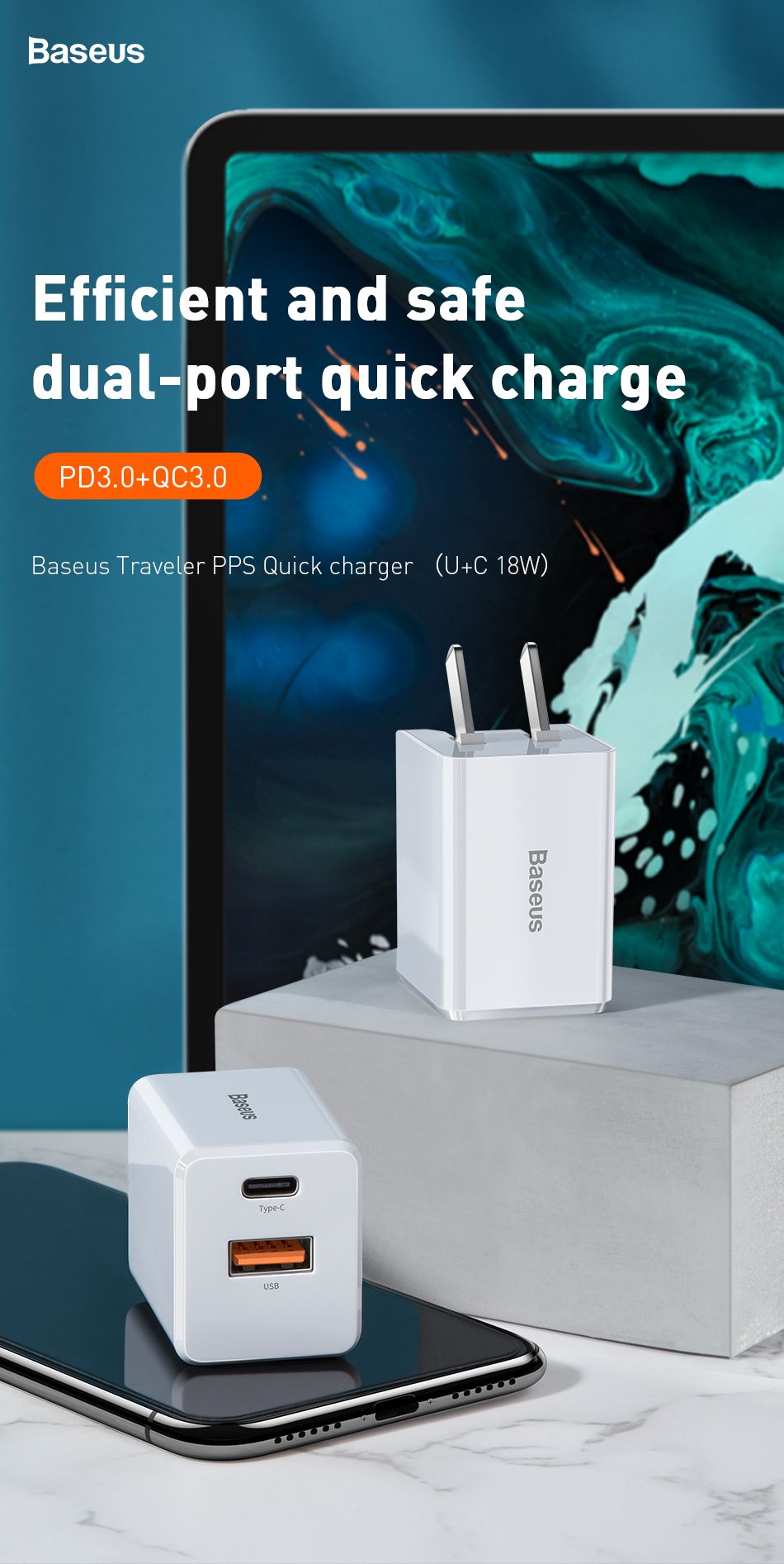 Baseus-PD30--QC30-Traveler-PPS-USB-C-18W-Quick-USB-Charger-for-Samsung-Huawei-1468156