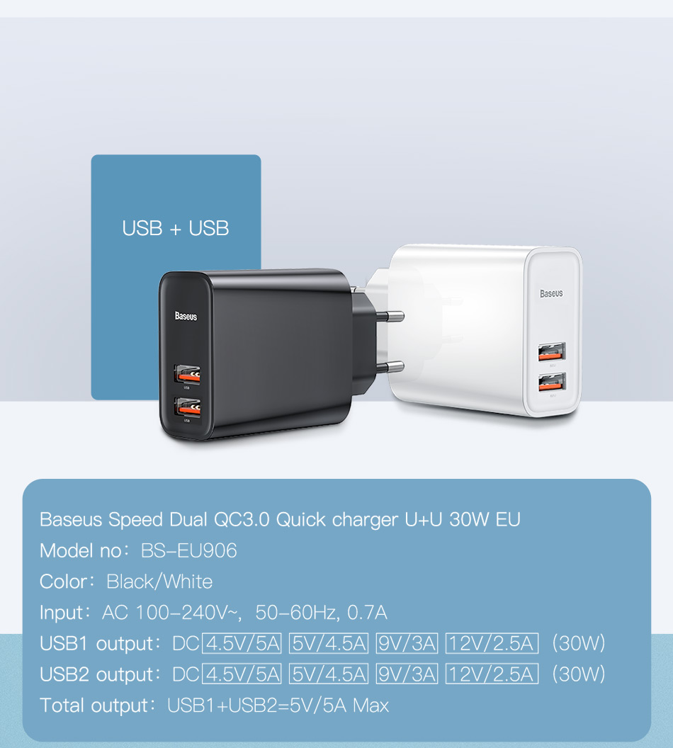Baseus-Speed-Dual-QC30-Quick-USB-Charger-UU-30W-EU-Charger-for-Samsung-Huawei-1472200