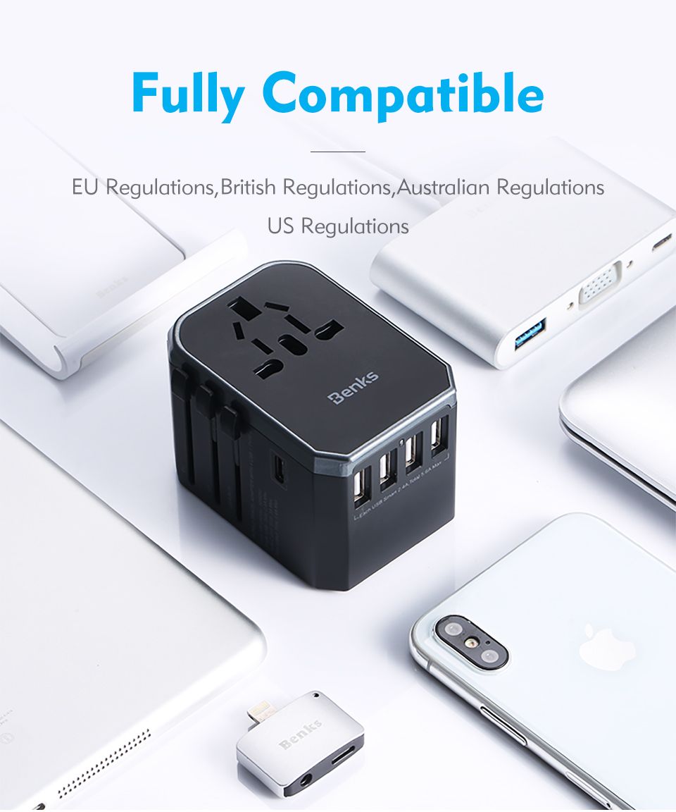 Benks-56A-Universal-Quad-USB-Type-C-Multi-function-Fast-Travel-USB-Charger-US-AU-UK-EU-Adapter-1343949