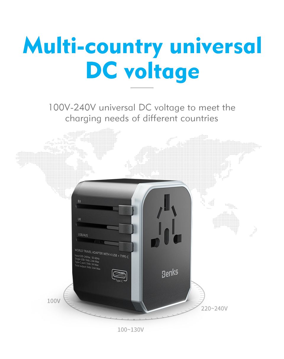 Benks-56A-Universal-Quad-USB-Type-C-Multi-function-Fast-Travel-USB-Charger-US-AU-UK-EU-Adapter-1343949