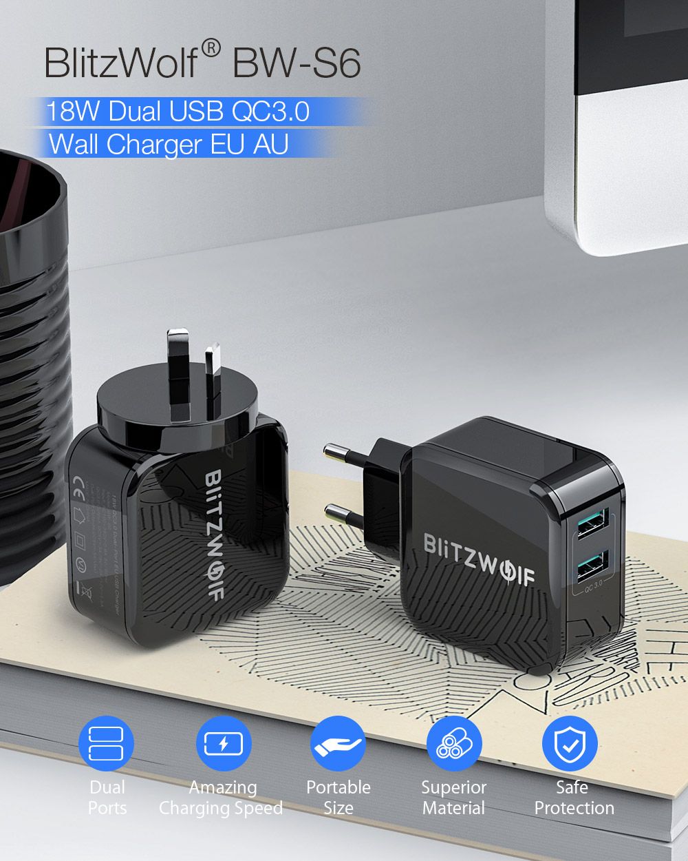 BlitzWolfreg-BW-S6-New-Version-18W-Dual-USB-QC30-Wall-USB-Charger-EU-AU-Adapter-for-iphone-11-Pro-XR-1047935