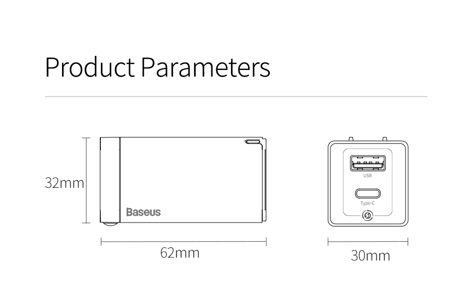 GaN-Tech-Baseus-45W-USB-C-Wall-Charger-2-Port-PD30-QC30-AFC-SCP-Quick-Charge-Adapter-With-Foldable-U-1699546