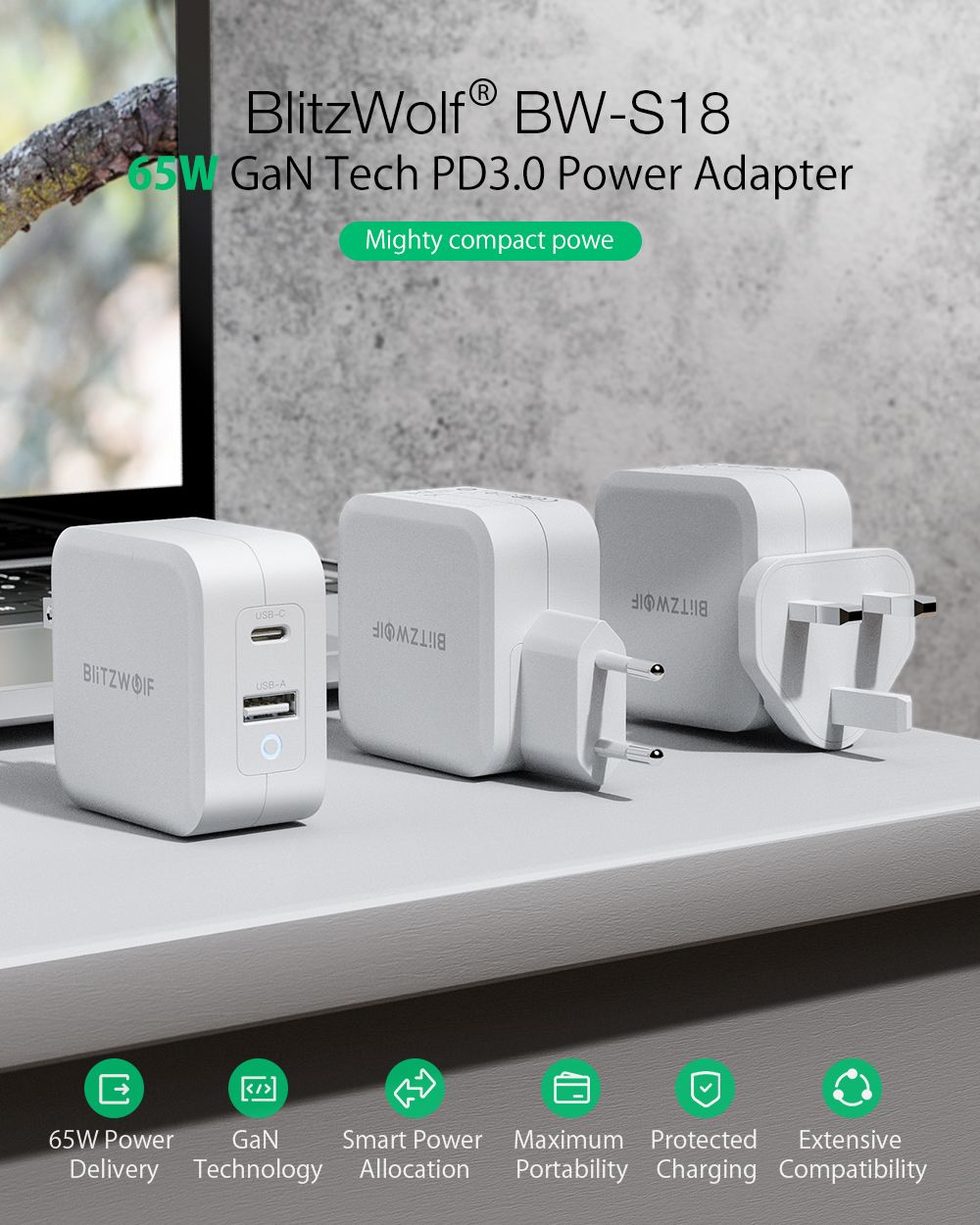 GaN-Tech-BlitzWolfreg-BW-S18-65W-2-Port-USB-C-PD-Wall-Charger-PD30-Power-Delivery-Support-QC30-SCP-F-1726802