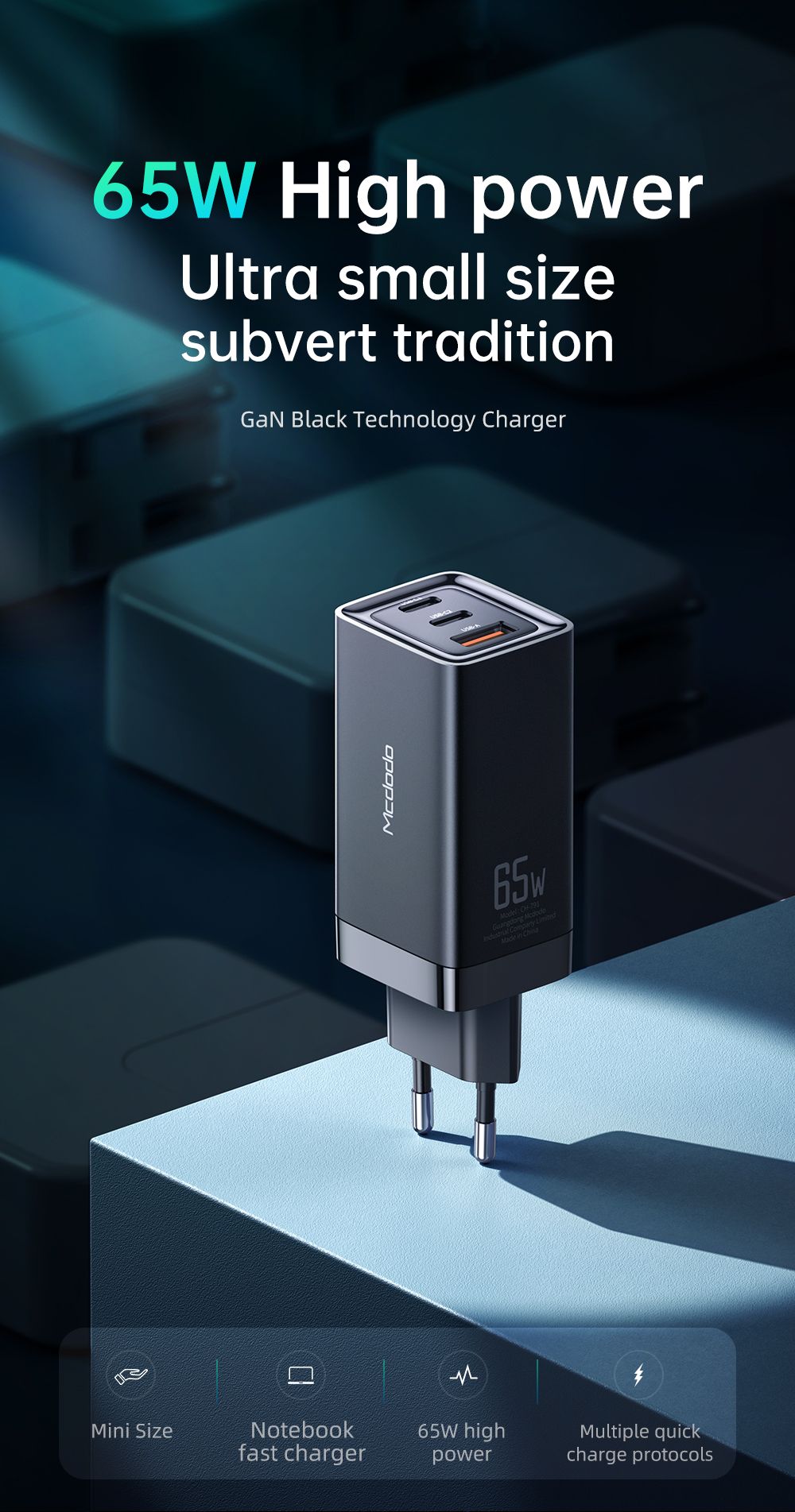 GaN-Tech-MCDODO-65W-USB-C-Charger-3-Port-USB2--Type-C-GaN-PD-30-QC-30-SCP-Quick-Charge-Wall-Charger--1696104